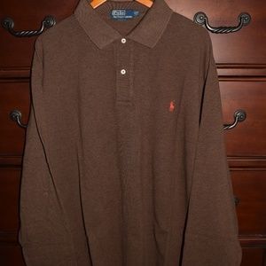 Ralph Lauren Solid Brown Long Sleeve Polo 2XLT